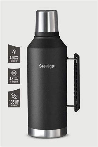 Stevig 1 Camper Klasik Kulplu Sızdırmaz Çelik Termos Black 2.2 lt