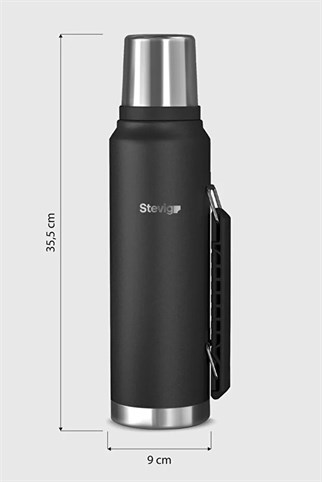 Stevig 1 Camper Klasik Kulplu Sızdırmaz Çelik Termos Black 1.2 lt