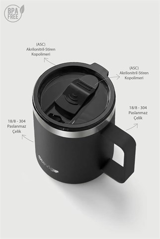 Stevig 1 Cap Daily Mug Kupa Çelik Termos Black 350 ml