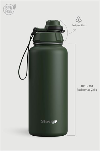 Stevig 1 Hand Leak-Proof Sızdırmaz Çelik Termos Green 1000 ml
