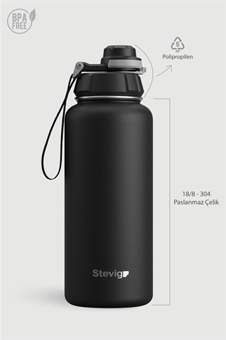 Stevig 1 Hand Leak-Proof Sızdırmaz Çelik Termos Black 1000 ml