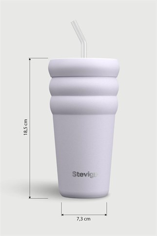 Stevig 3 Bubble Two-Cap Straw Tumbler Çelik Termos Lilac Hint 600 ml
