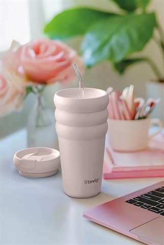 Stevig 3 Bubble Two-Cap Straw Tumbler Çelik Termos Soft Quartz 600 ml