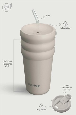 Stevig 3 Bubble Two-Cap Straw Tumbler Çelik Termos Crushed Rock 600 ml