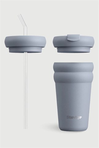 Stevig 3 Bubble Two-Cap Straw Tumbler Çelik Termos Zen Blue 600 ml