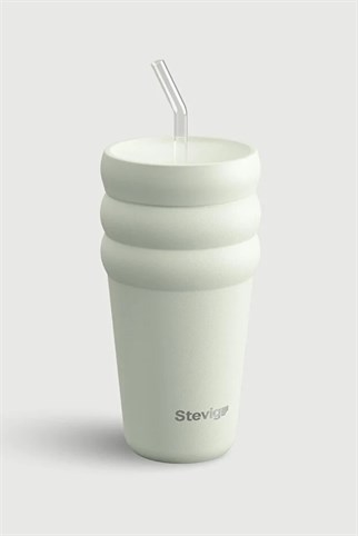 Stevig 3 Bubble Two-Cap Straw Tumbler Çelik Termos Lightest Sky 600 ml