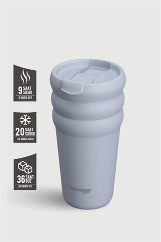 Stevig 3 Bubble Two-Cap Straw Tumbler Çelik Termos Zen Blue 600 ml