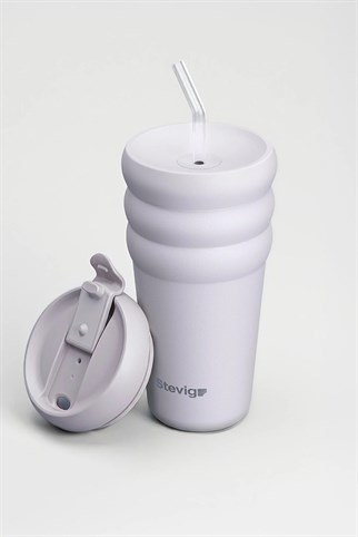 Stevig 3 Bubble Two-Cap Straw Tumbler Çelik Termos Lilac Hint 600 ml