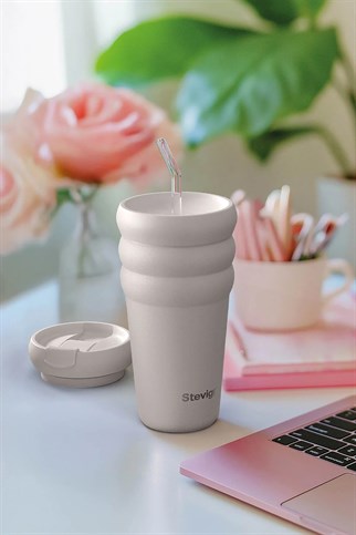 Stevig 3 Bubble Two-Cap Straw Tumbler Çelik Termos Crushed Rock 600 ml