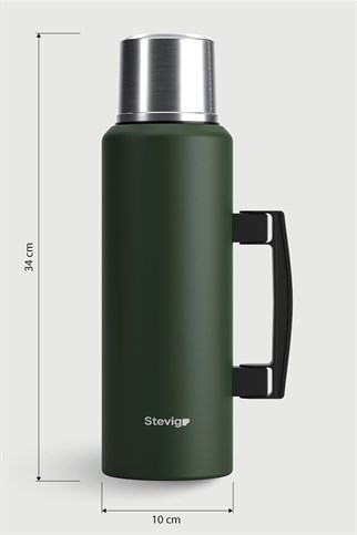 Stevig 4 Camp Klasik Vakumlu Kulplu Çelik Termos Green 1.5 lt