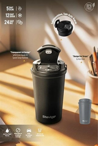 Stevig 4 Work Flip Open Coffee Mug Çelik Termos 400 ml