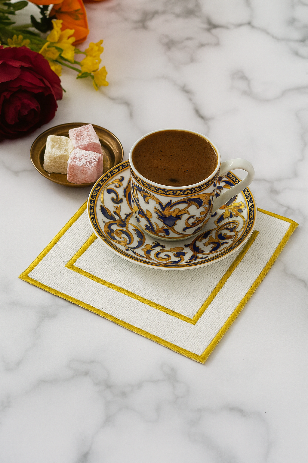 Arancione Co. Sarı Detaylı Çift Kare 6'lı Kokteyl Peçete