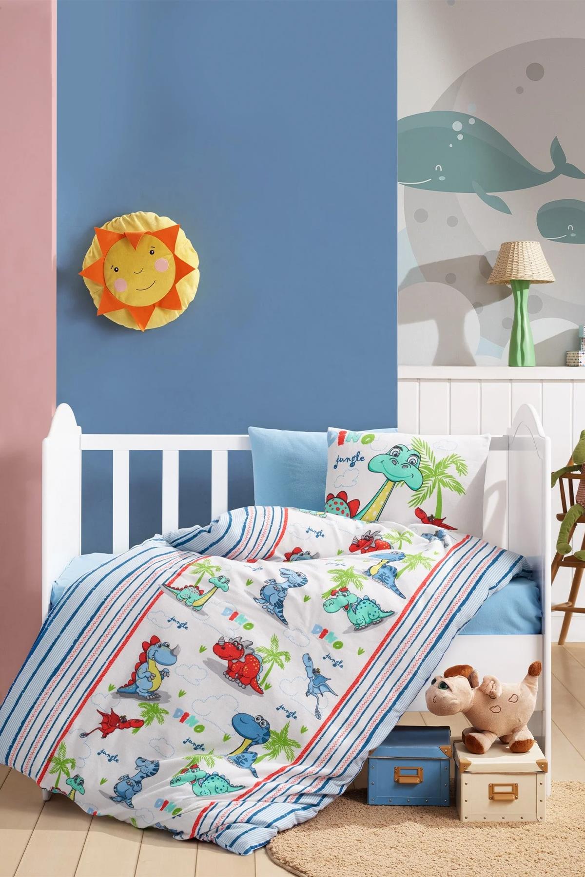 Cotton Box Flanel Bebek Nevresim Takımı Dino Mavi