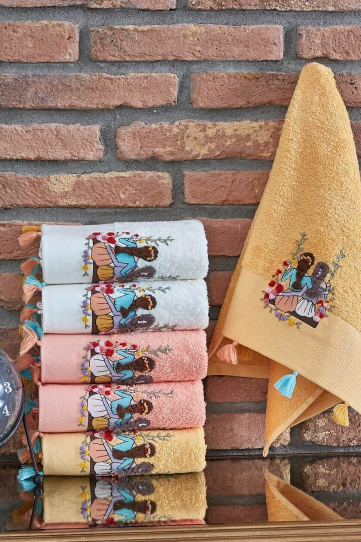 Dantela 8600 El-İşi Nakışlı Pamuklu Havlu (6'lı)