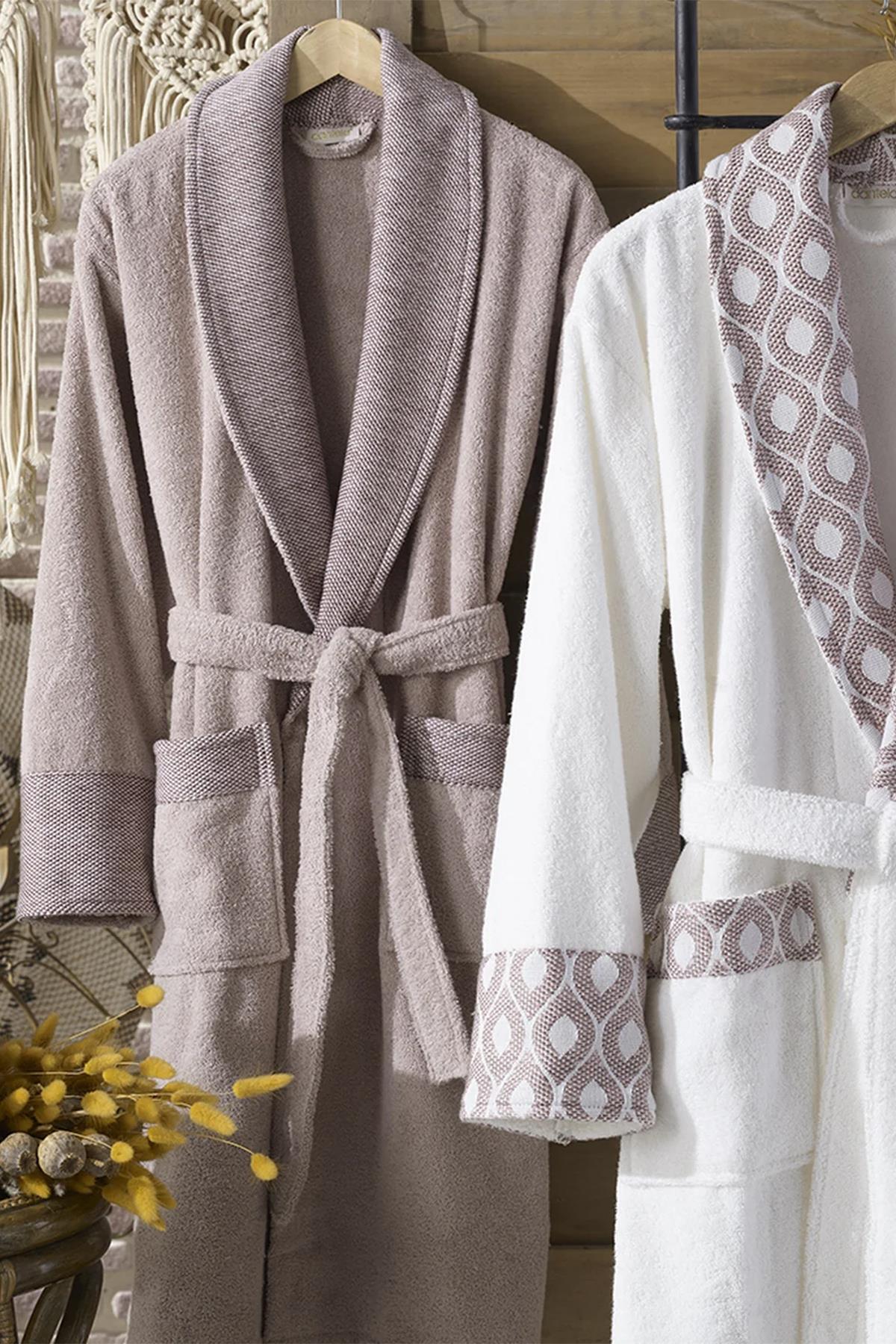 Dantela Aria 6'lı Jakarlı Pamuklu Bornoz Seti Pembe Krem-Kremit