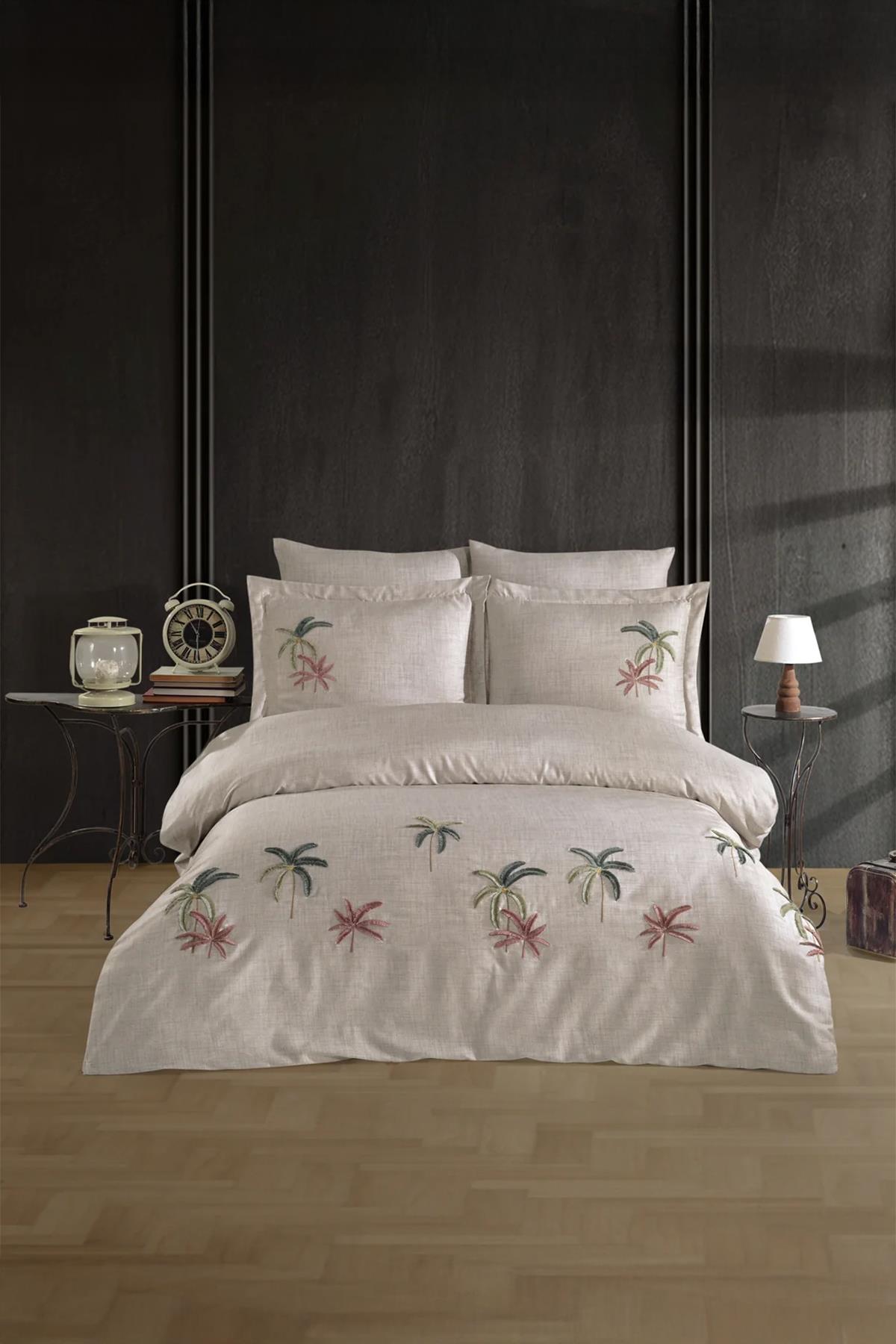 Dantela Latania Nakışlı Pamuk Saten Nevresim Takımı