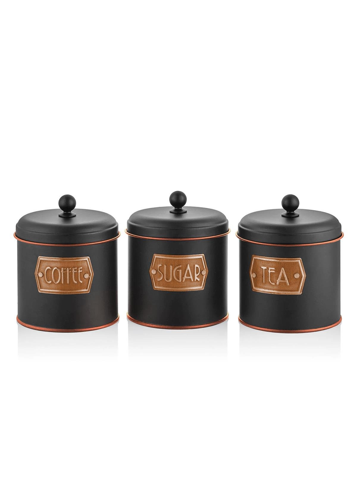 Evdek 3’lü Galvaniz Siyah-Bakır Saklama Kabı 17x13 Cm