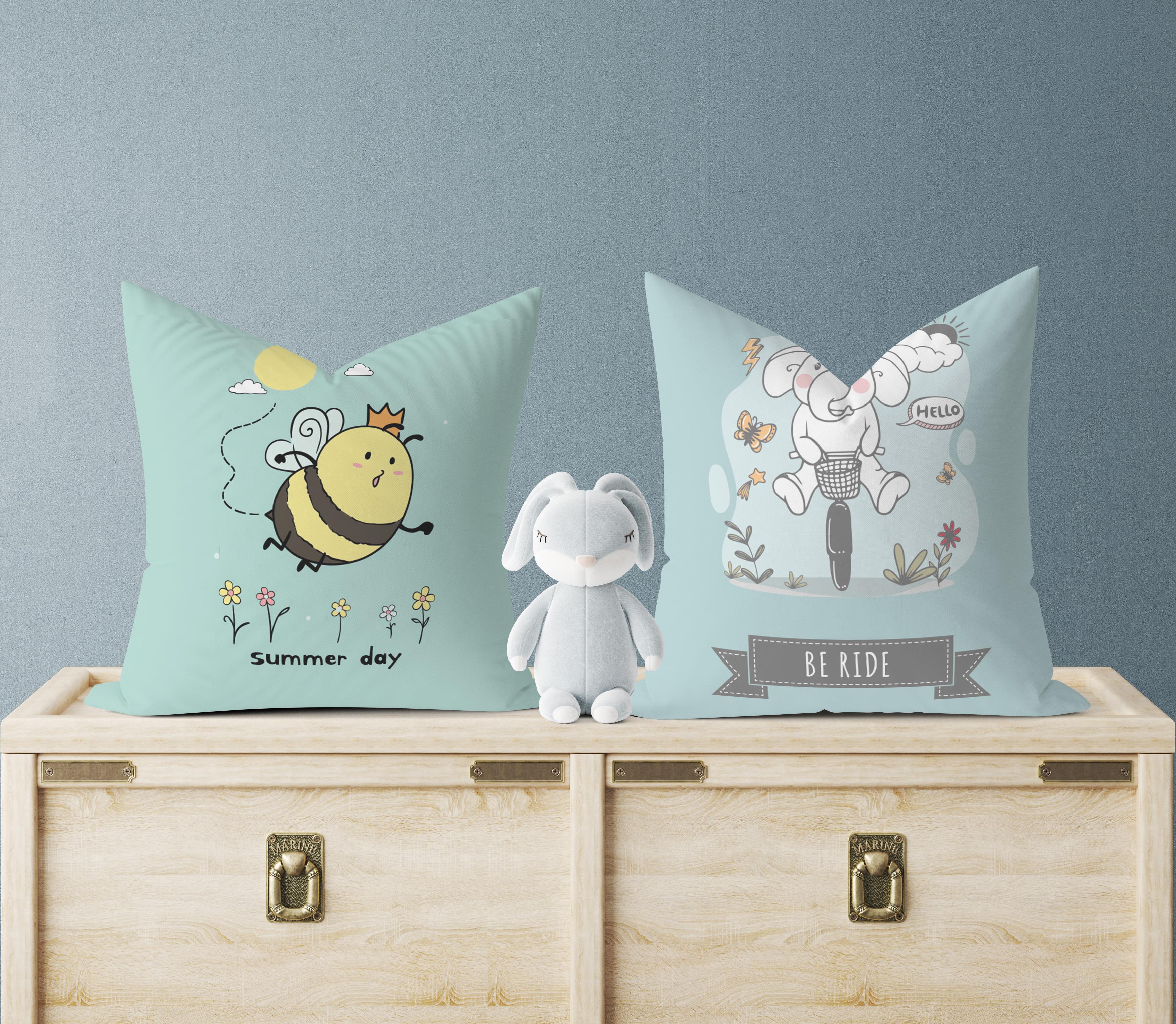 Evdek Bebek Çocuk Odası Yastıklı Kırlent Kılıf 2'li Ds1 30x30 Cm