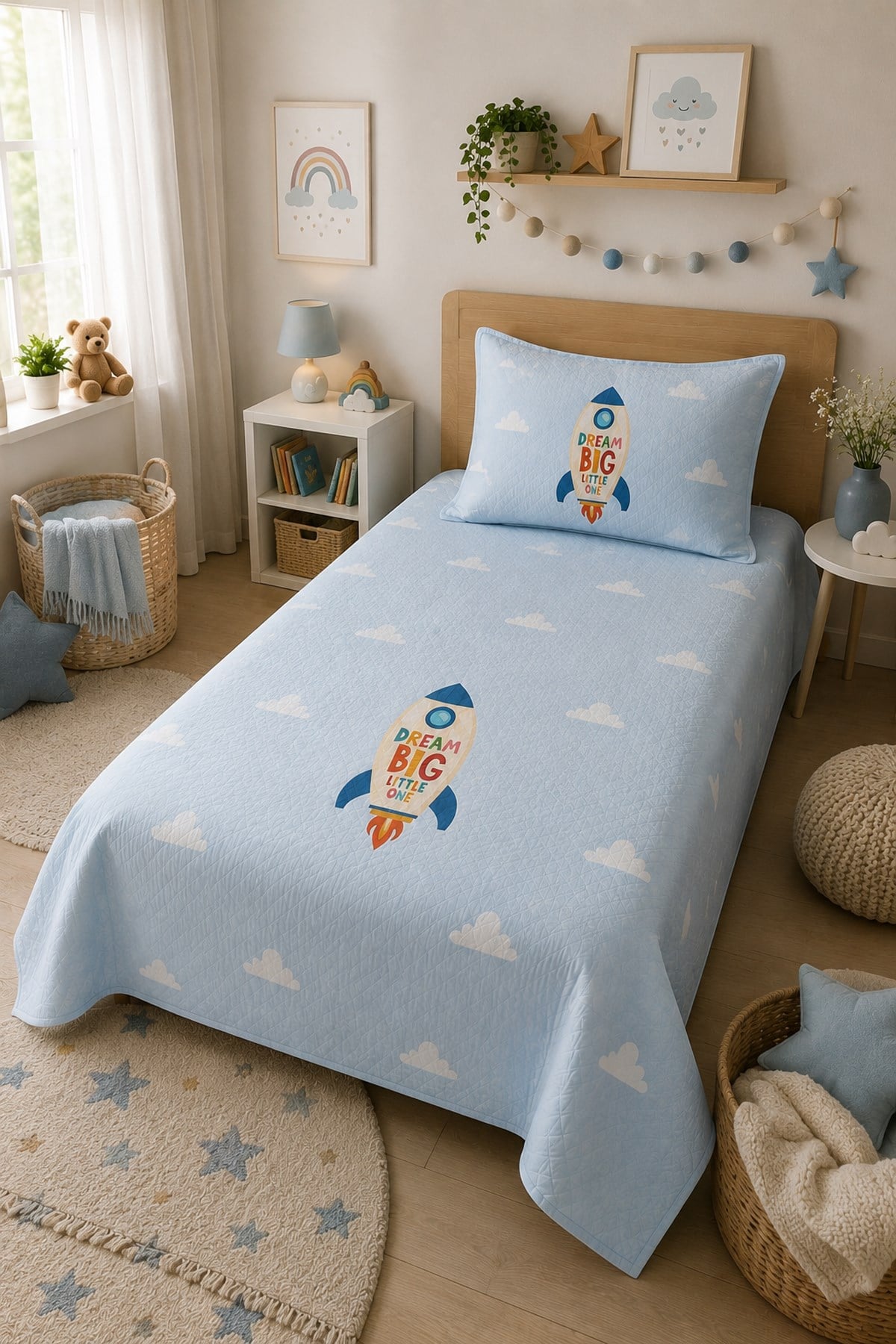 Evdek Bebek ve Çocuk Odası Rocket Dream – Roket Tek Kişilik Pike Takımı 160X230 Cm 6ETD9 - 7063345