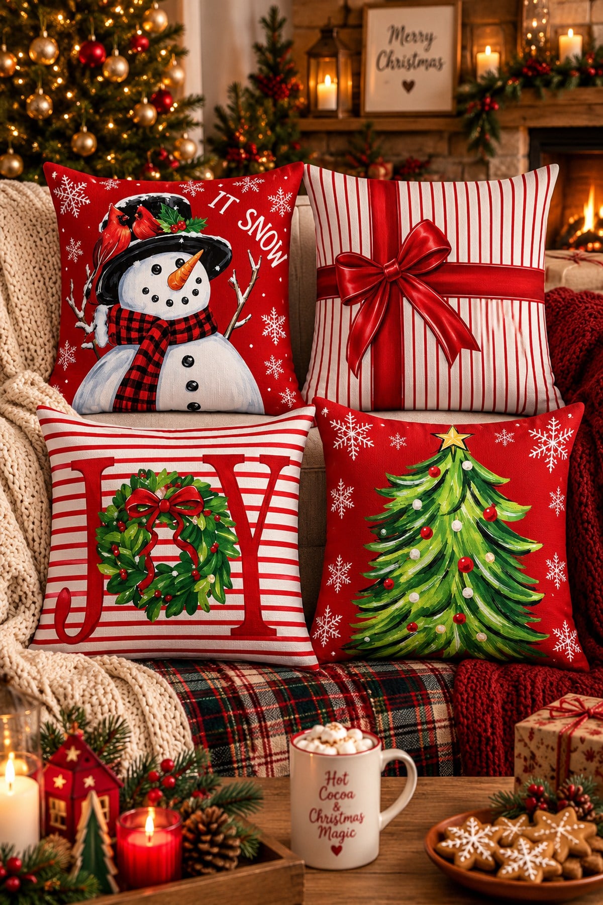 Evdek Christmas Çift Tarafı Baskılı 4’lü Kırlent Kılıfı 6ECHD6 - 7065882