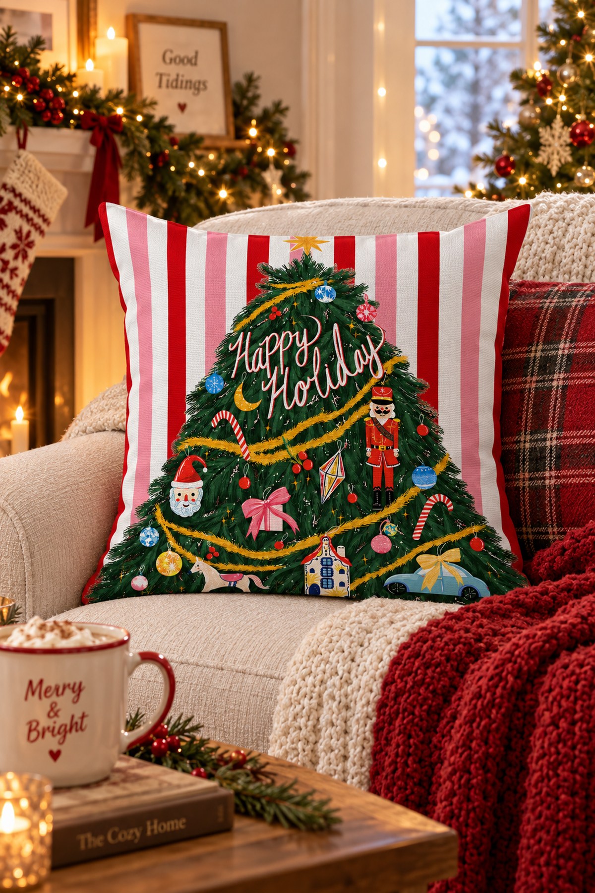 Evdek Christmas Çift Tarafı Baskılı Kırlent Kılıfı 6ECHD13 - 7065509