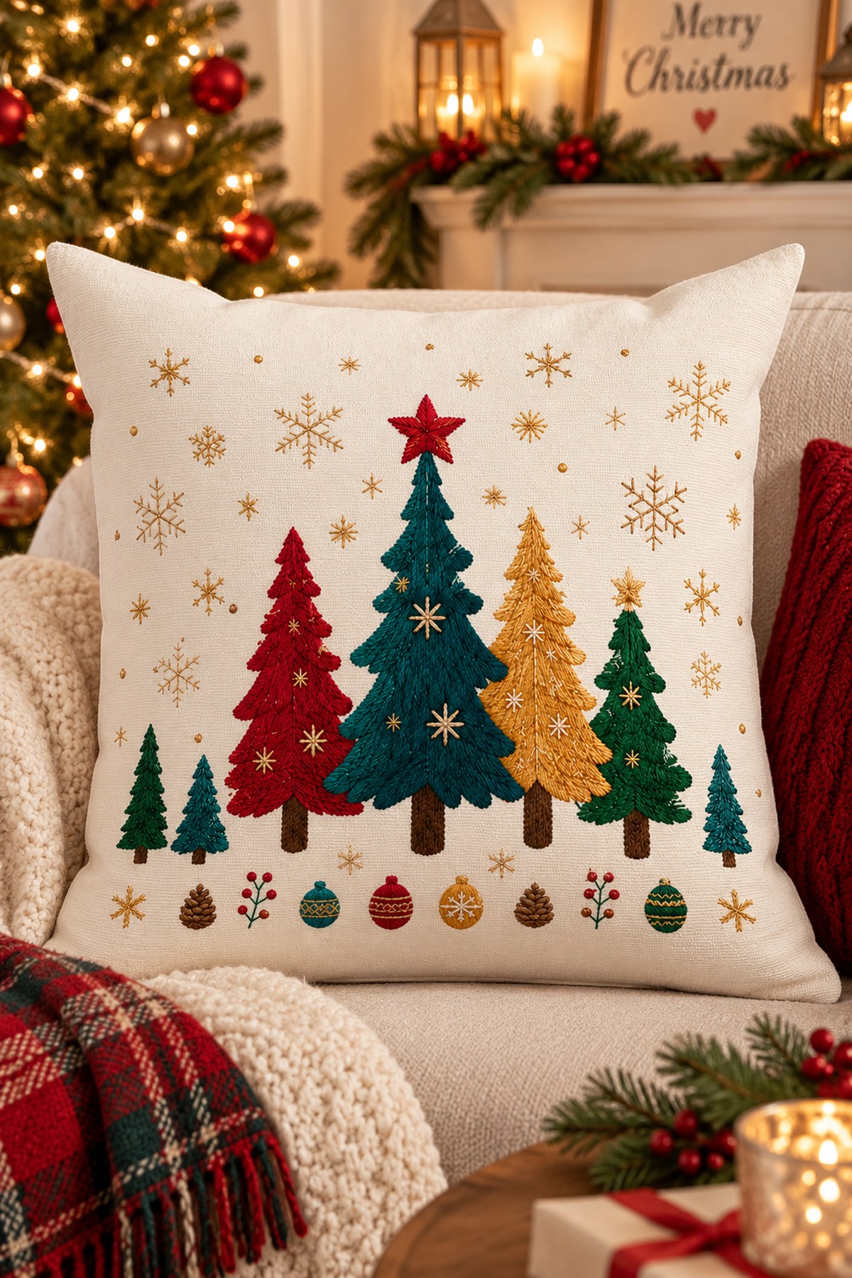 Evdek Christmas Çift Tarafı Baskılı Kırlent Kılıfı 6ECHD14 - 7065516