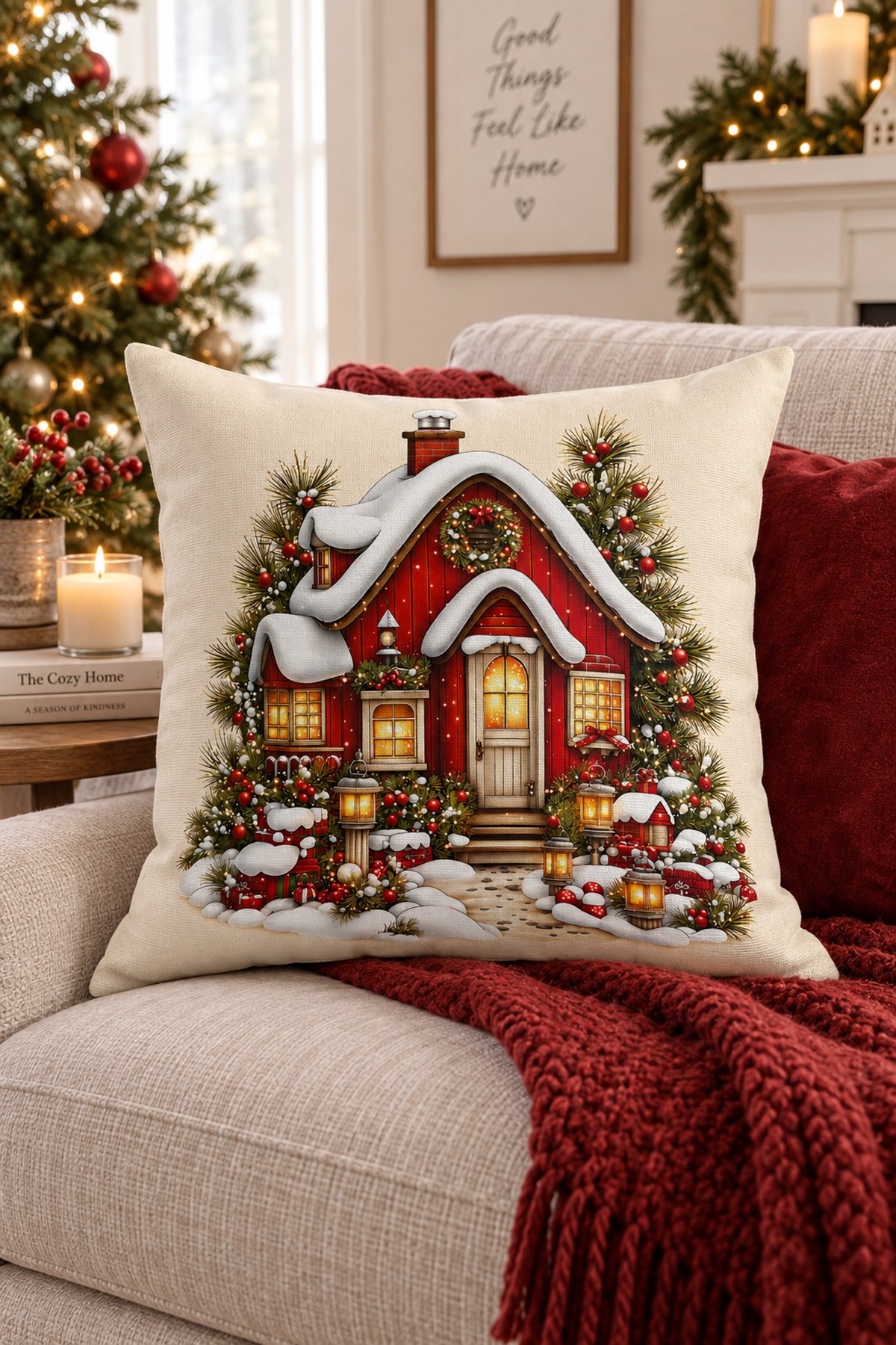 Evdek Christmas Çift Tarafı Baskılı Kırlent Kılıfı 6ECHD18 - 7065554