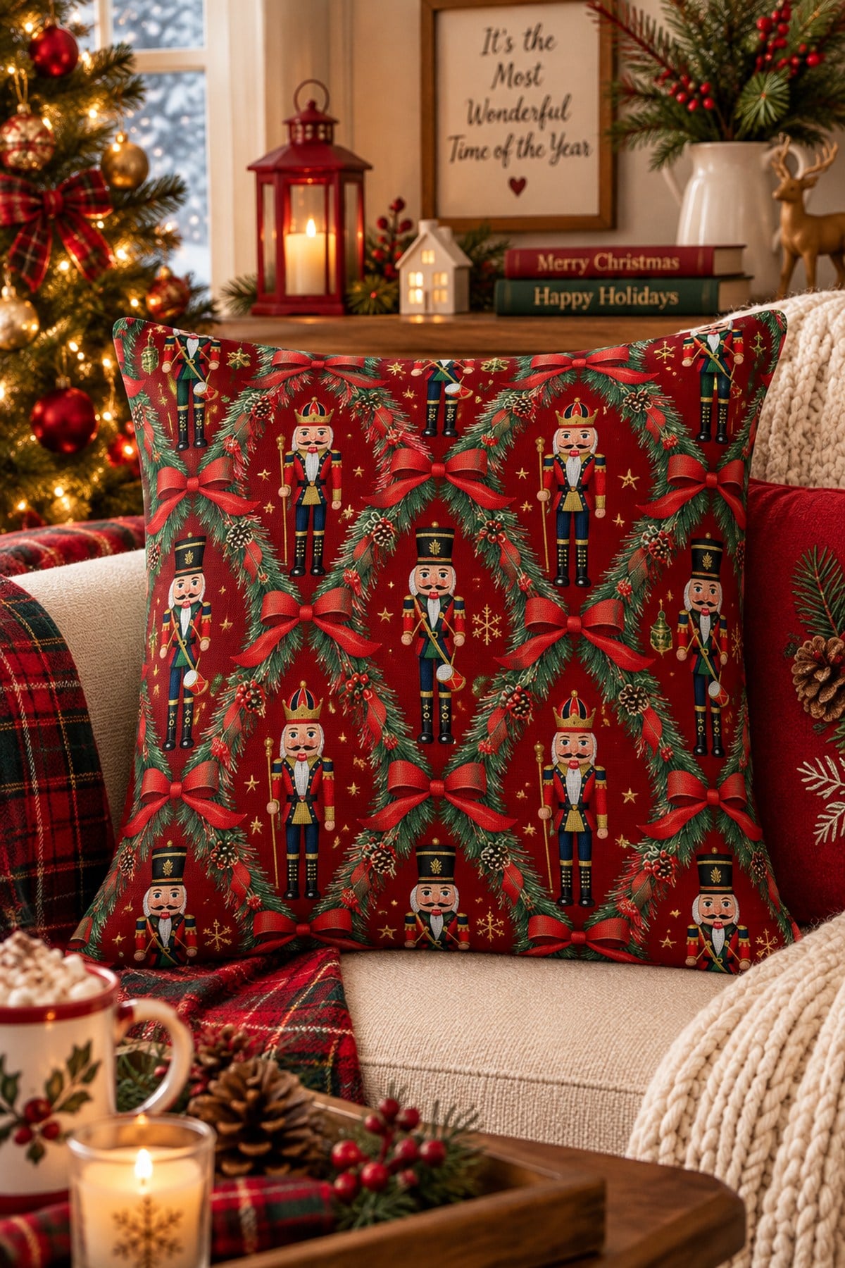 Evdek Christmas Çift Tarafı Baskılı Kırlent Kılıfı 6ECHD37 - 7066094