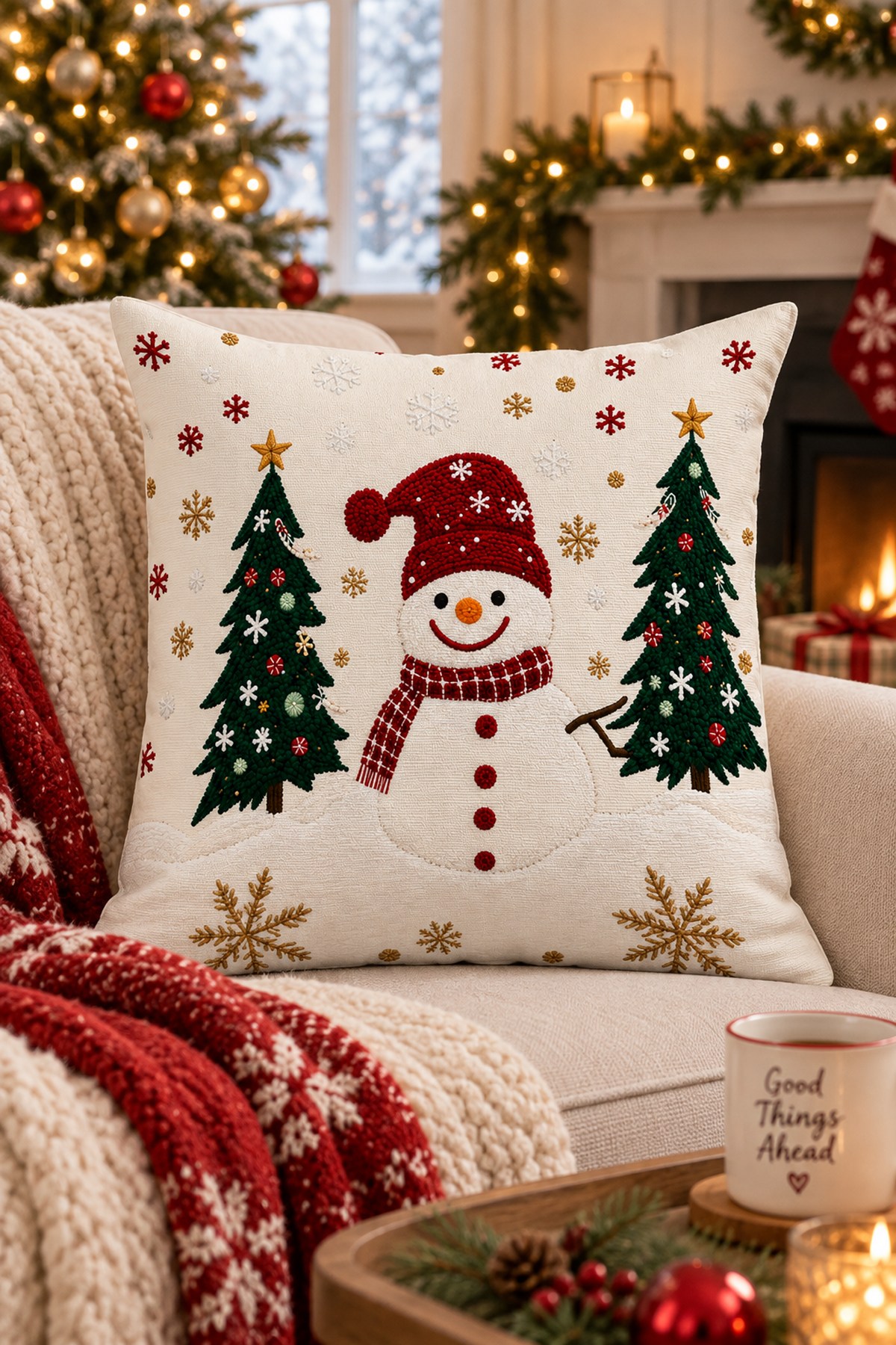 Evdek Christmas Çift Tarafı Baskılı Kırlent Kılıfı 6ECHD4 - 7065417