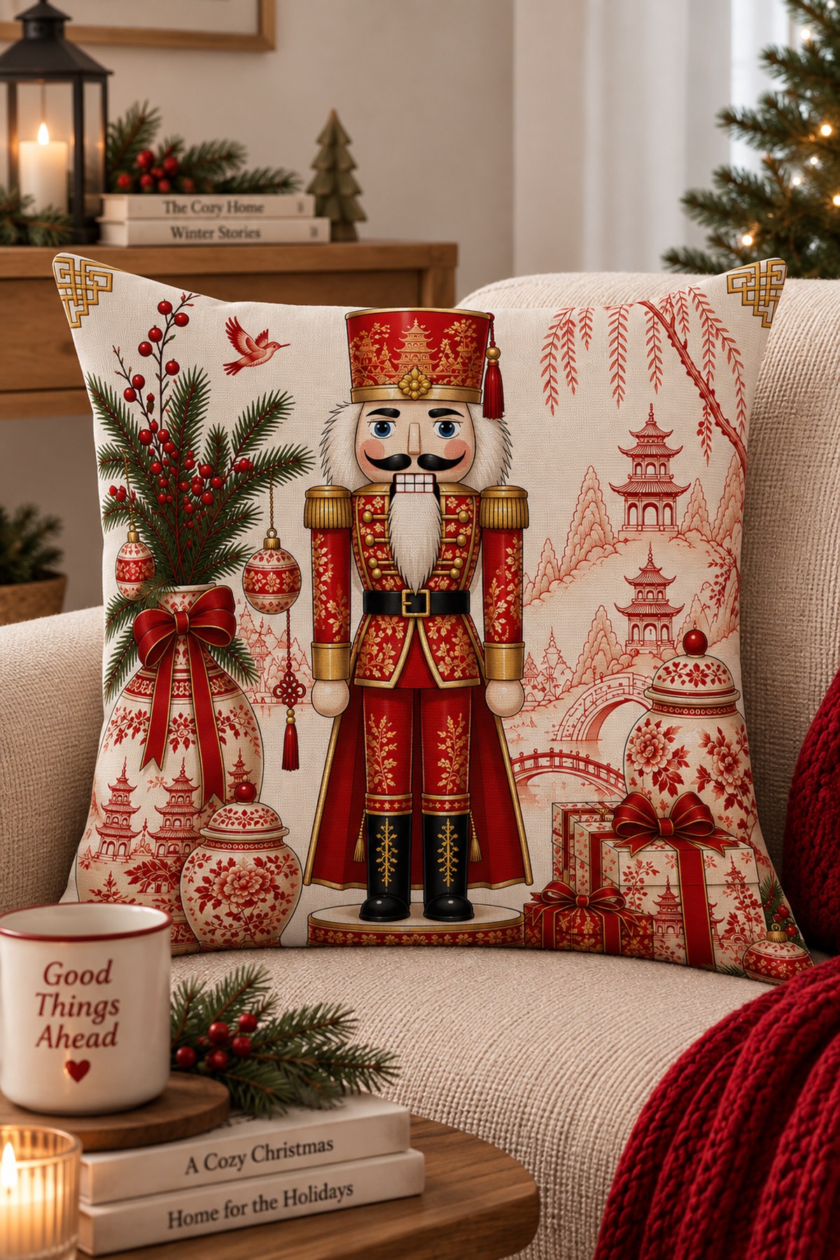 Evdek Christmas Çift Tarafı Baskılı Kırlent Kılıfı 6ECHD19 - 7065561