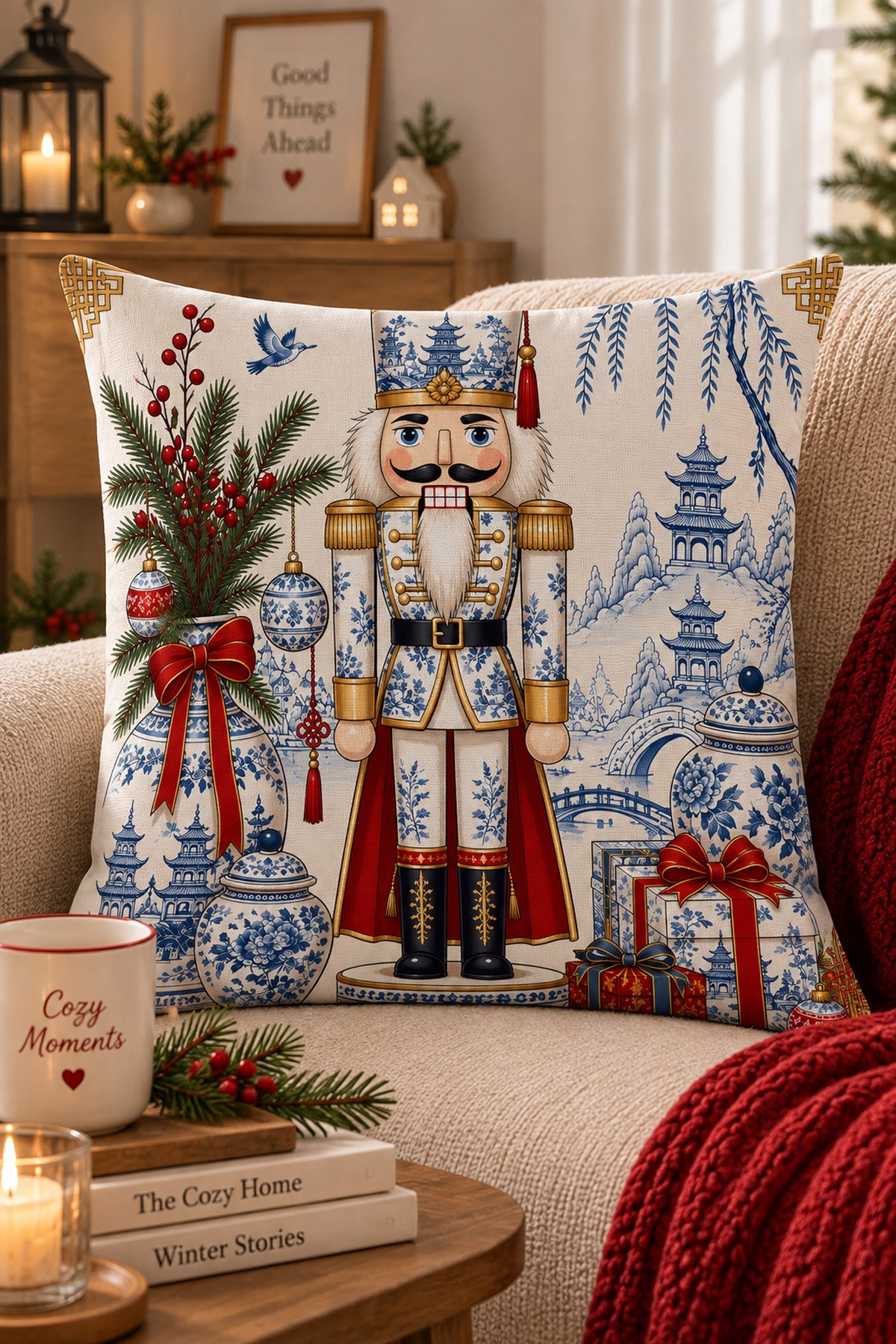 Evdek Christmas Çift Tarafı Baskılı Kırlent Kılıfı 6ECHD17 - 7065547
