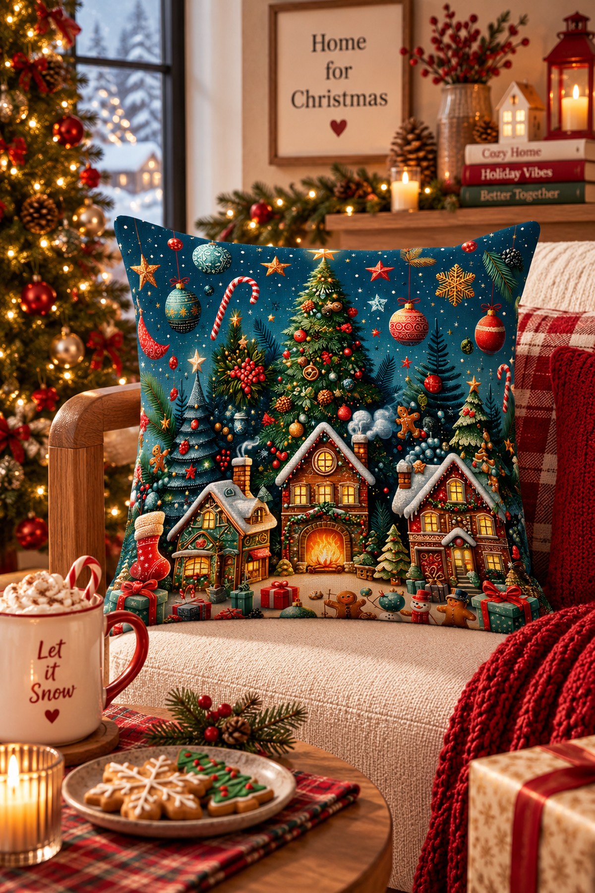 Evdek Christmas Çift Tarafı Baskılı Kırlent Kılıfı 6ECHD9 - 7065462