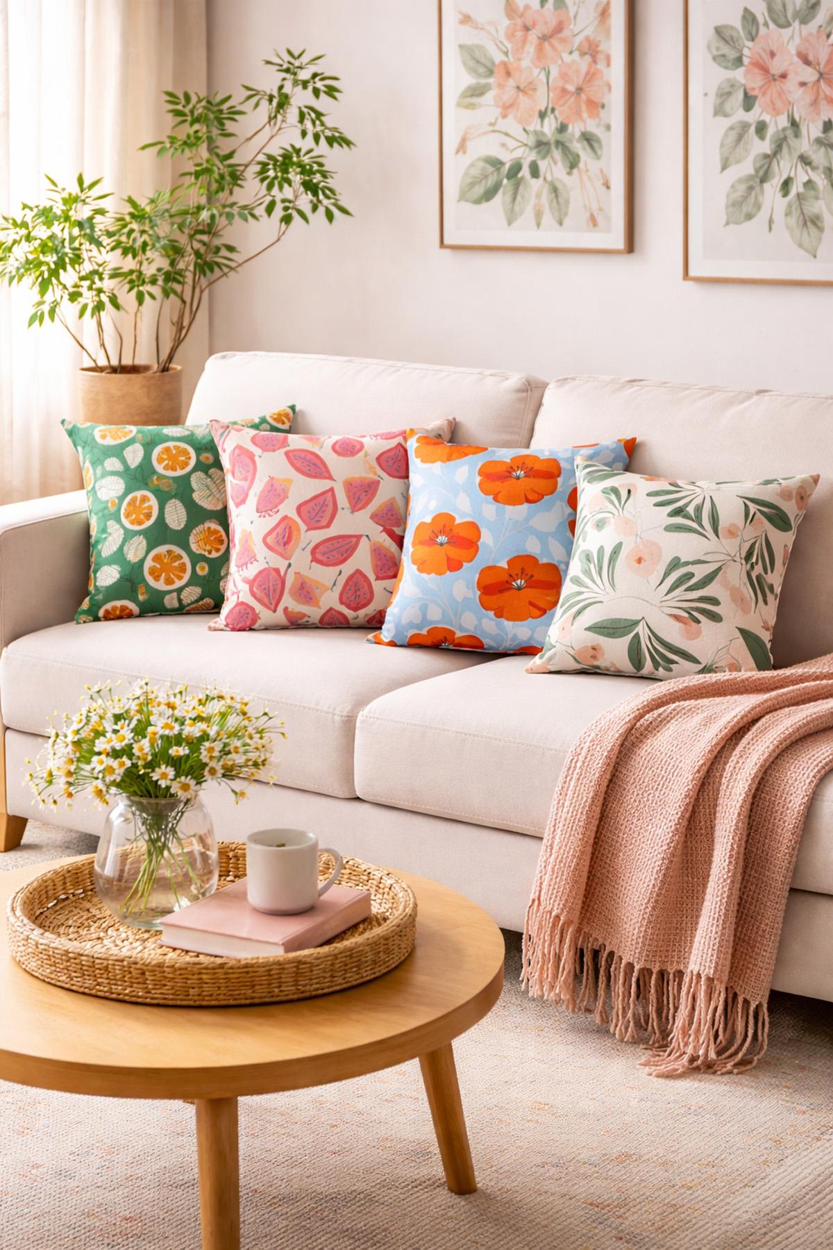 Evdek Çift Tarafı Baskılı 4’lü Kırlent Kılıfı 6EOD4