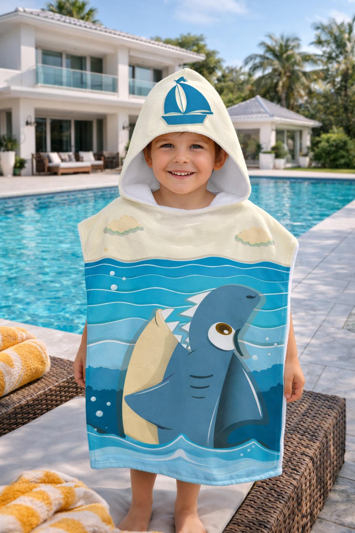 Evdek Little Blue Çocuk Panço Plaj Havlusu - 7056460