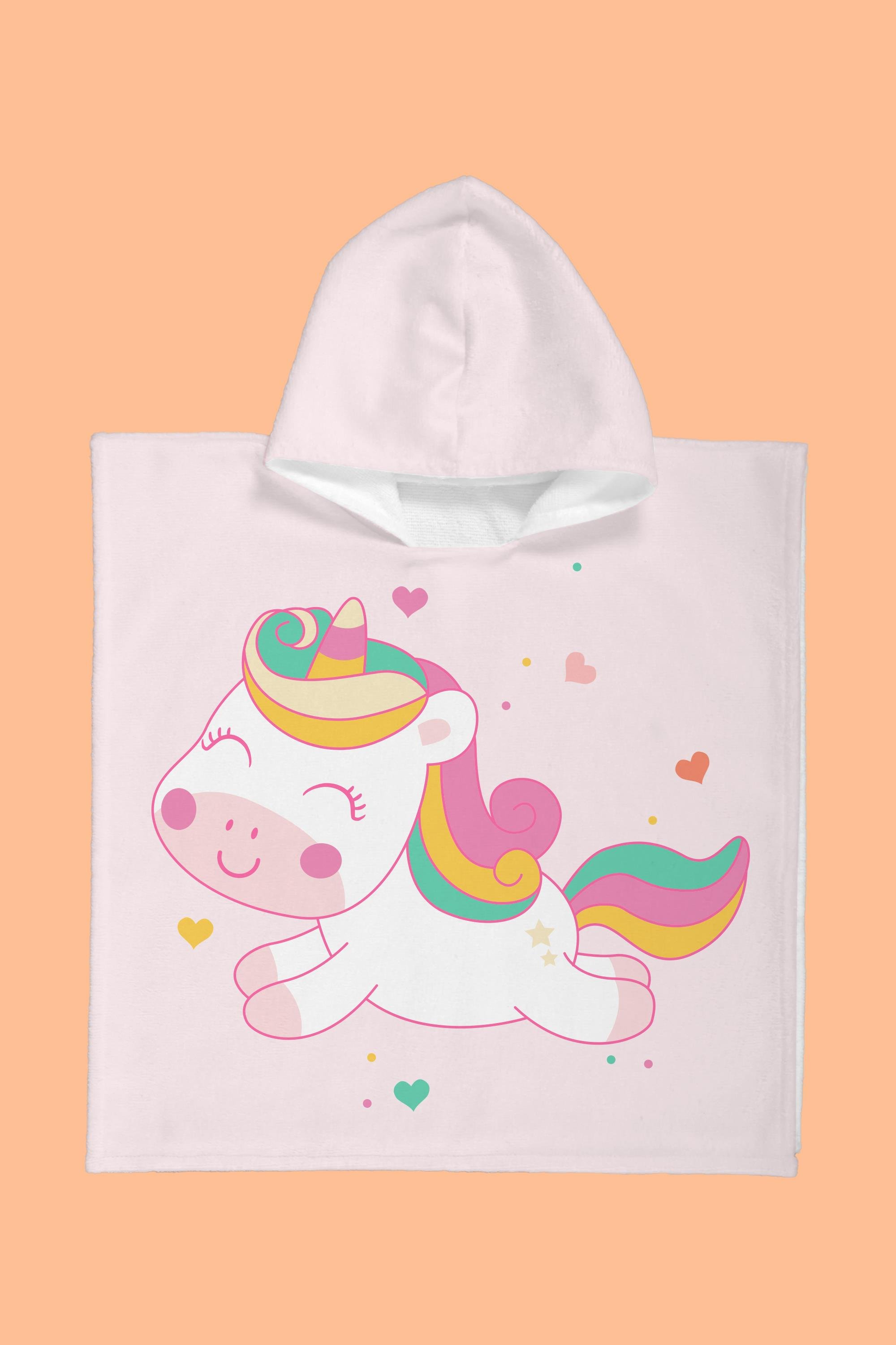 Evdek Rainbow Unicorn Çocuk Panço Plaj Havlusu