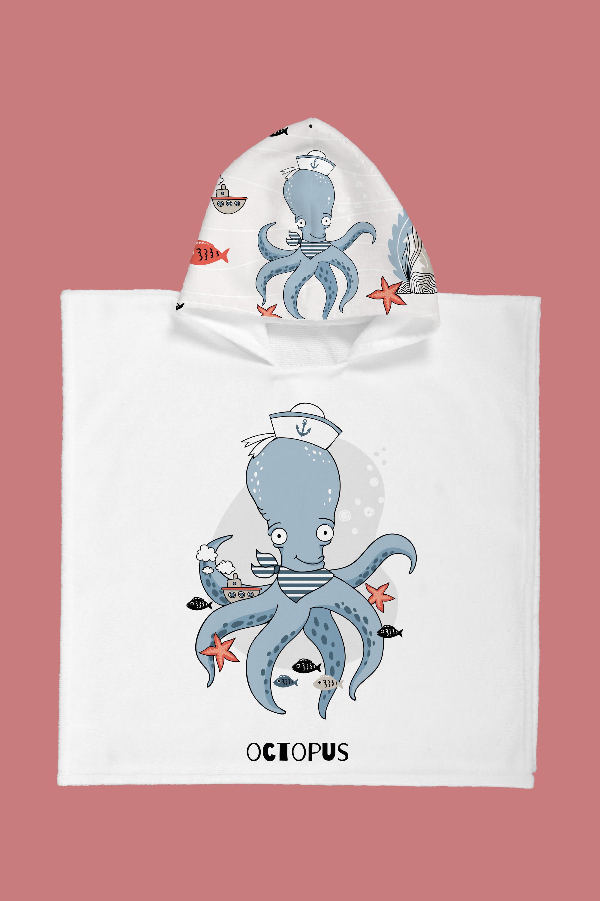 Evdek Sailor Octopus Çocuk Panço Plaj Havlusu