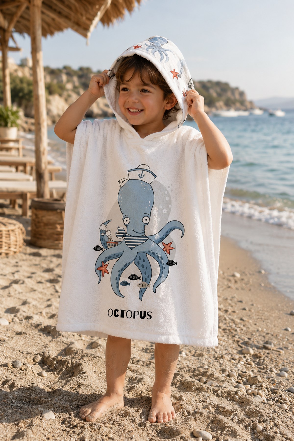 Evdek Sailor Octopus Çocuk Panço Plaj Havlusu - 7053605