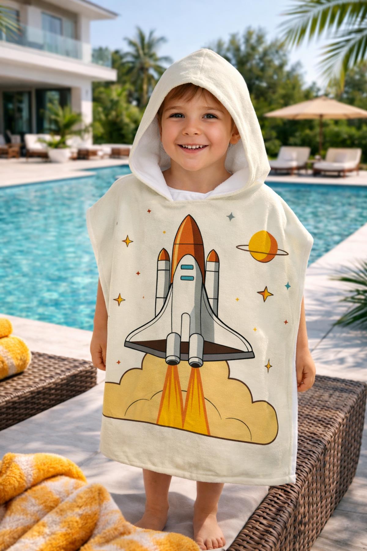 Evdek Space Cloudy Çocuk Panço Plaj Havlusu - 7053490