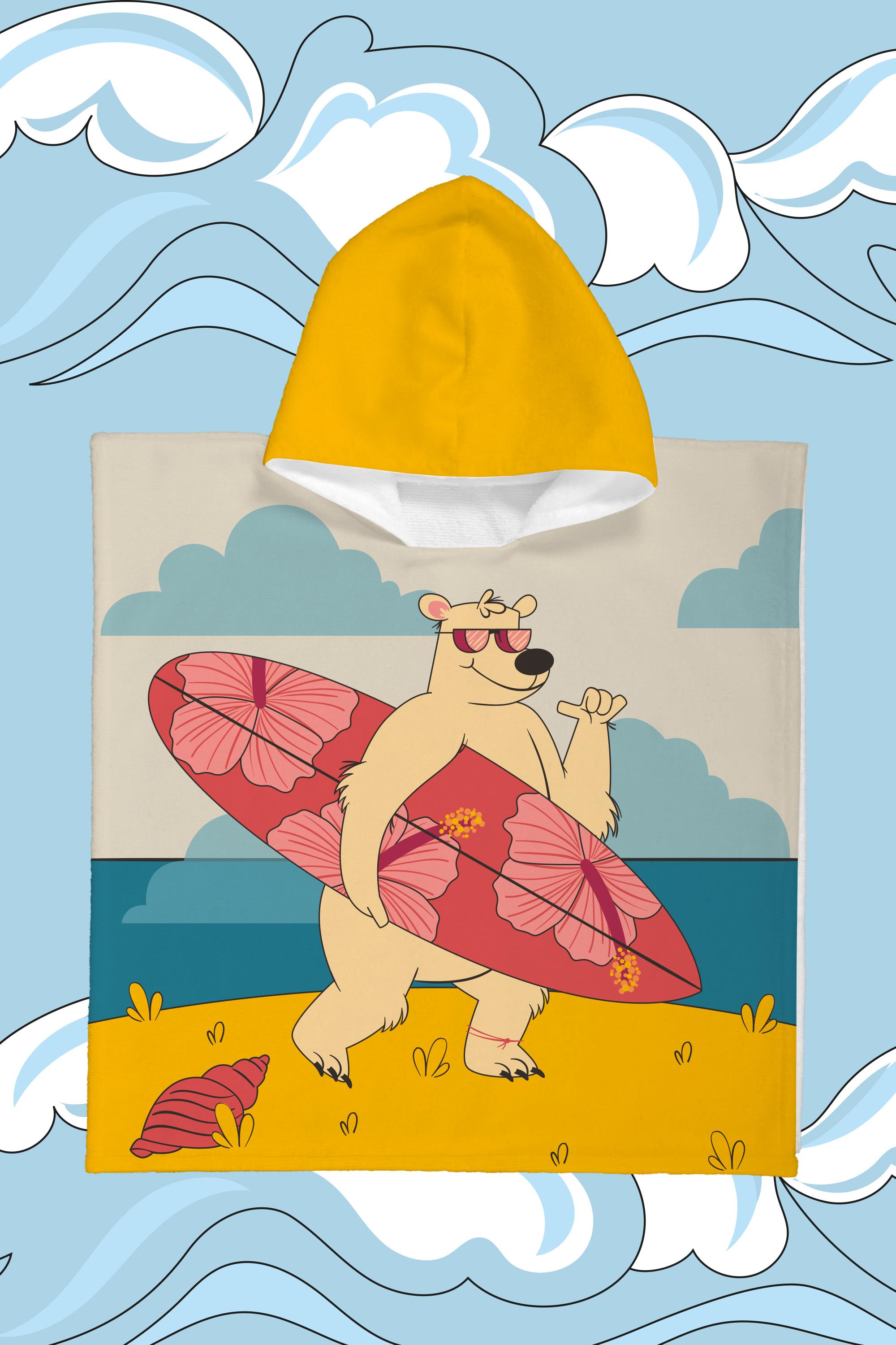 Evdek Surfer Bear Çocuk Panço Plaj Havlusu