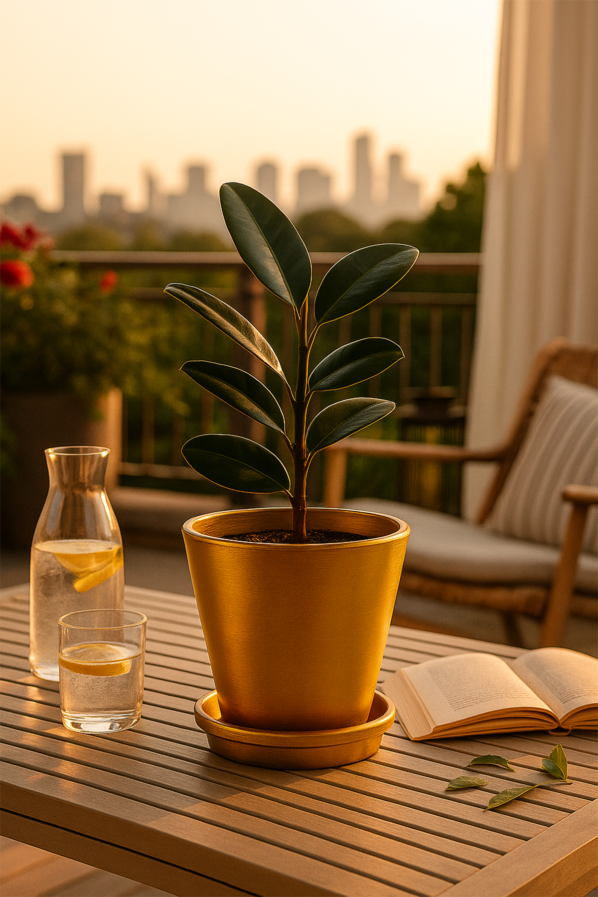 Evdek Tabaklı Altın Konik Çömlek Saksı 14x15 Cm