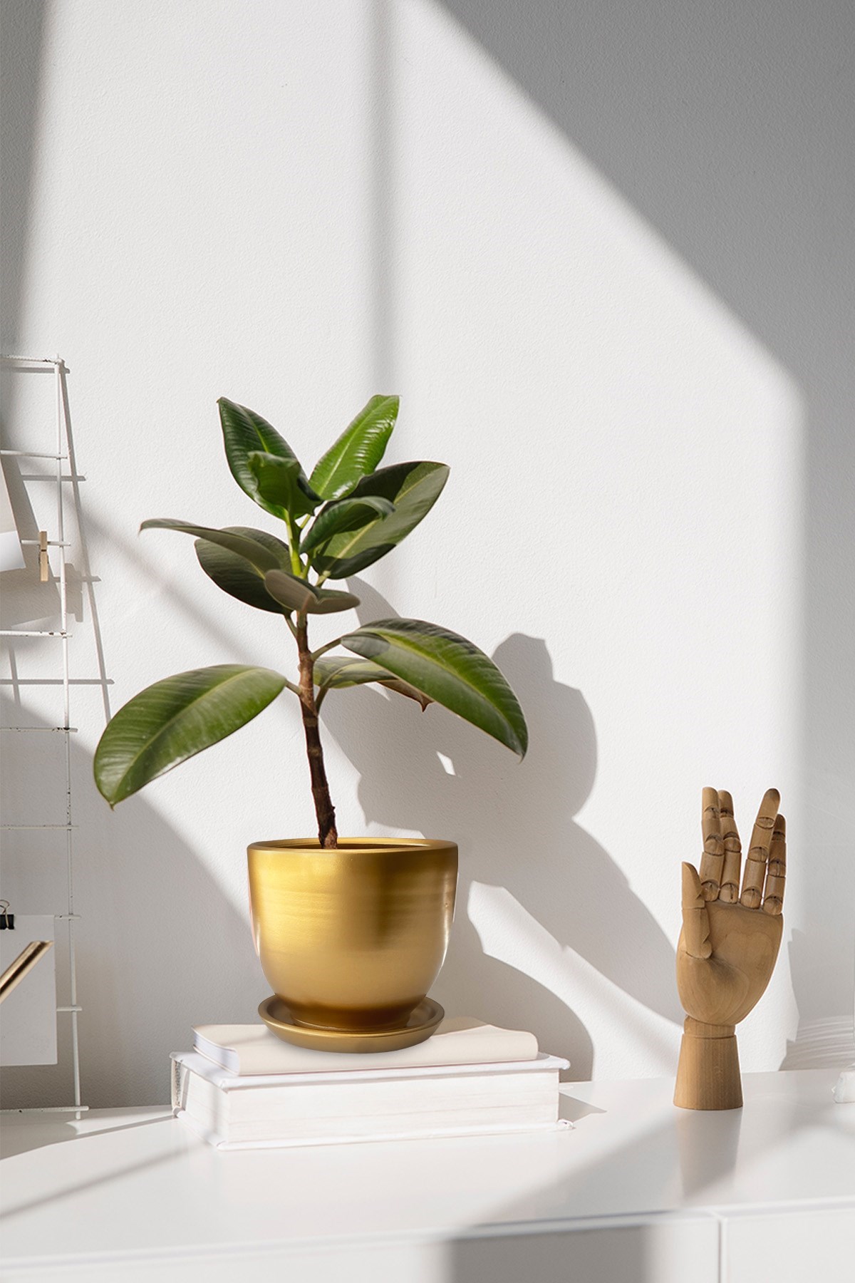 Evdek Tabaklı Altın U Çömlek Saksı 16x16 Cm