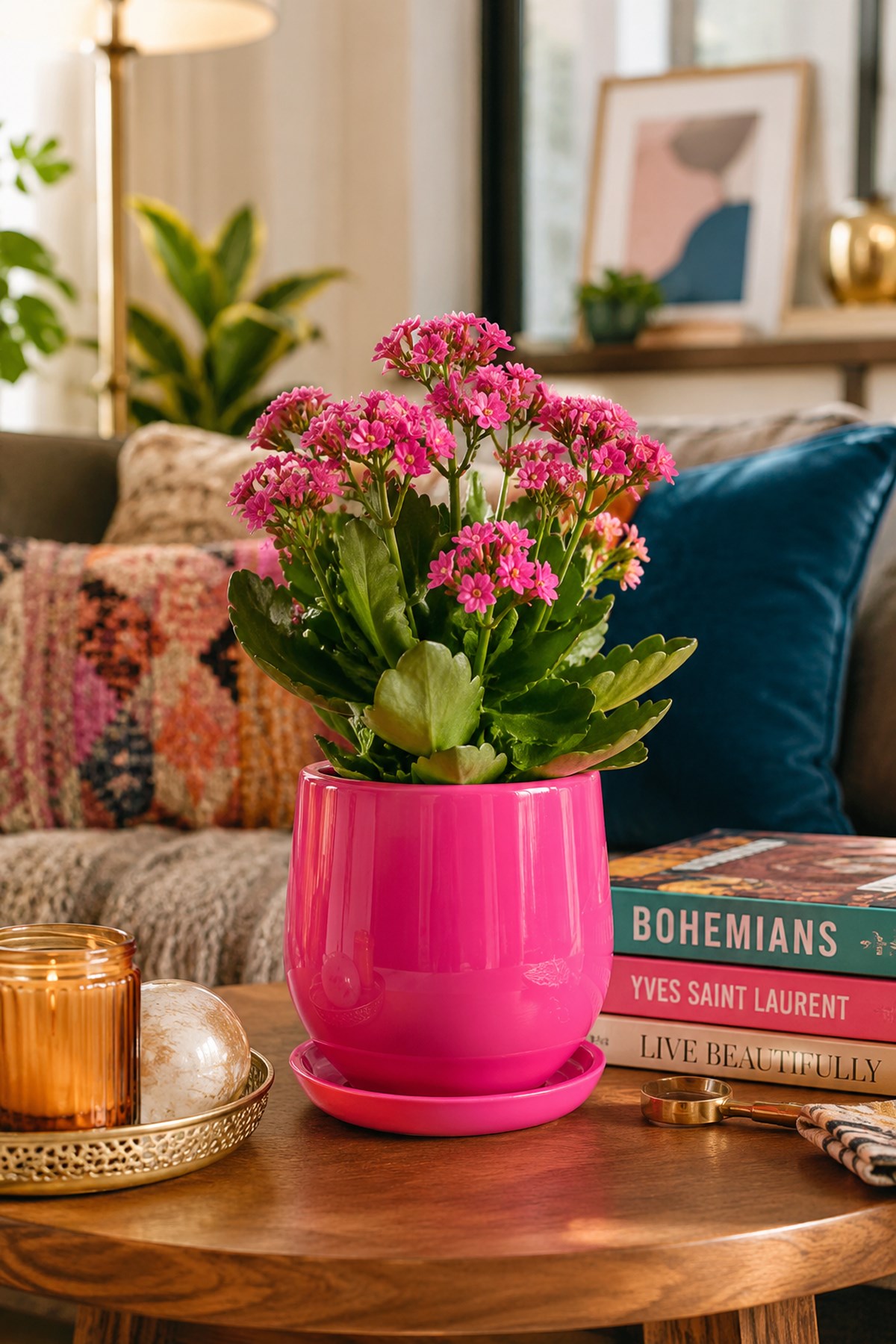 Evdek Tabaklı Armut Koyu Pembe Çömlek Saksı 17x17 Cm - 7032488