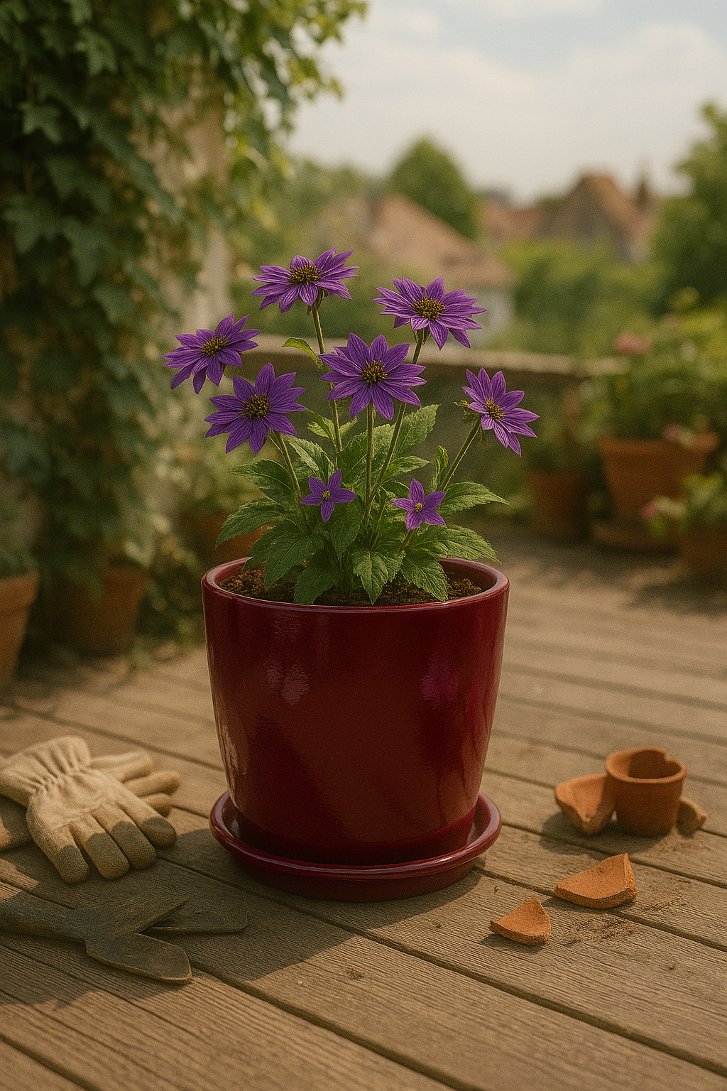 Evdek Tabaklı Bordo Silindirik Çömlek Saksı 15x15 Cm