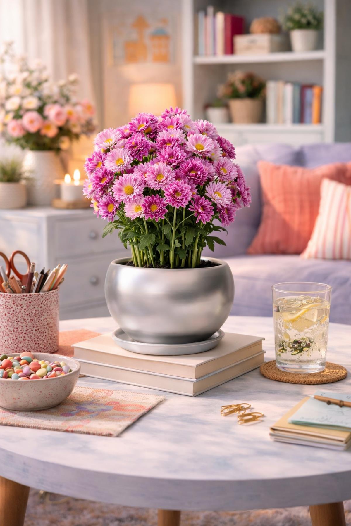 Evdek Tabaklı Gümüş Tombul Çömlek Saksı 18x17 Cm - 7032419