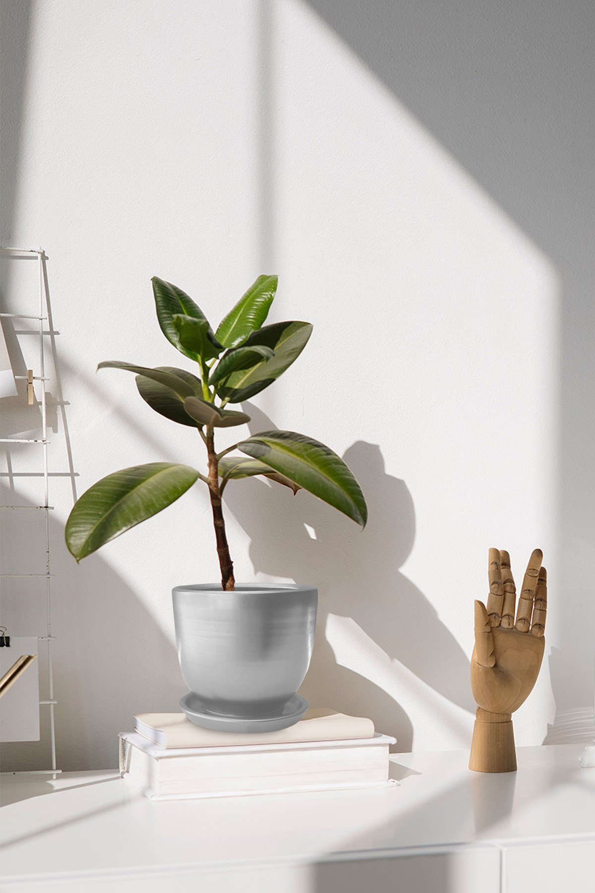 Evdek Tabaklı Gümüş U Çömlek Saksı 16x16 Cm