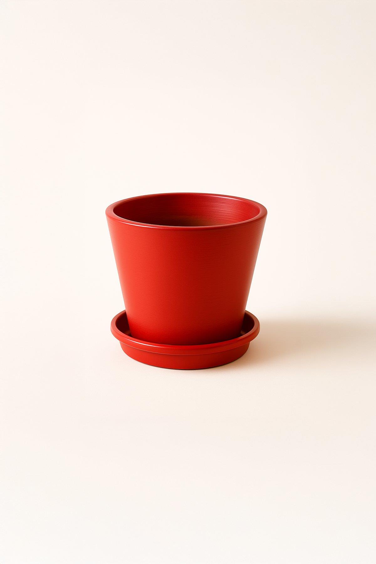 Evdek Tabaklı Kırmızı Konik Çömlek Saksı 23x23 Cm