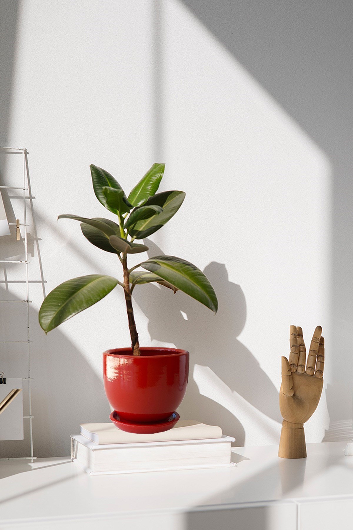 Evdek Tabaklı Kırmızı U Çömlek Saksı 16x16 Cm