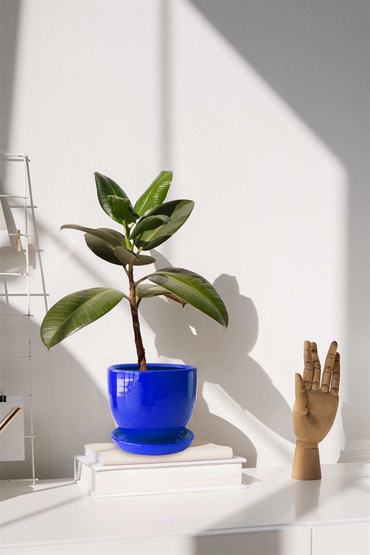 Evdek Tabaklı Lacivert Çömlek Saksı 19x19 Cm