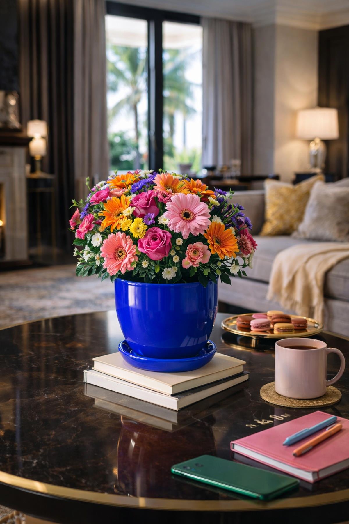 Evdek Tabaklı Lacivert U Çömlek Saksı 24x24 Cm