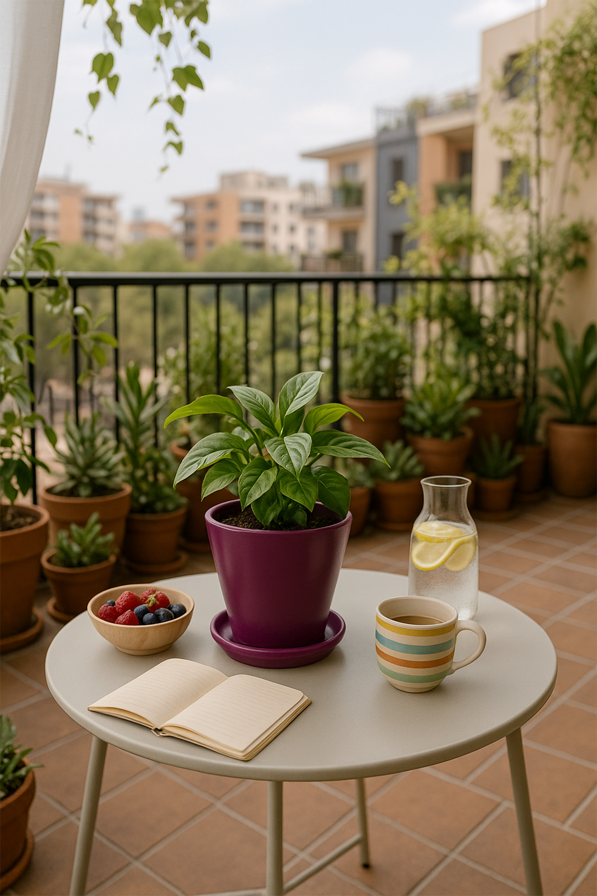 Evdek Tabaklı Mor Konik Çömlek Saksı 14x15 Cm